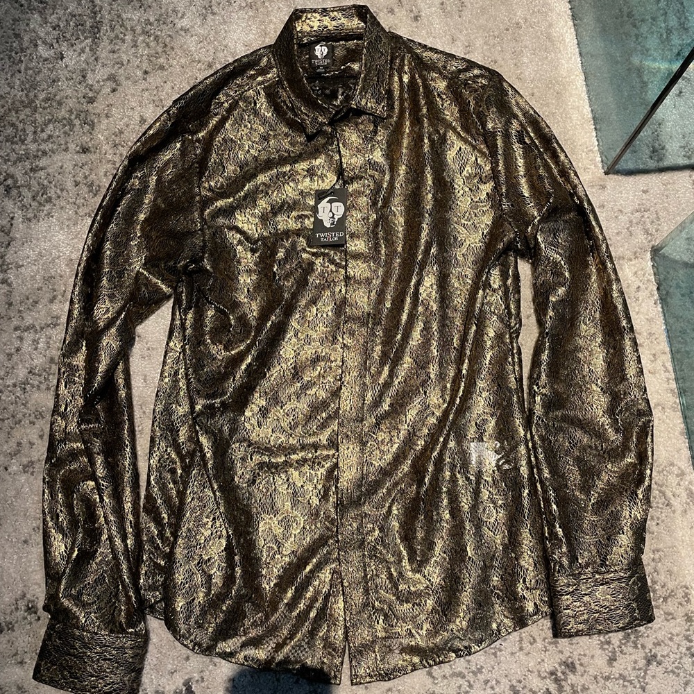 Men’s Medium Metallic Gold Lace Shirt (New with Tags)